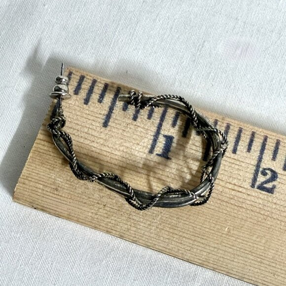 Vintage Grey Silver Tone Twisted Wire Hoop Earrings – Industrial Style - Picture 8 of 9